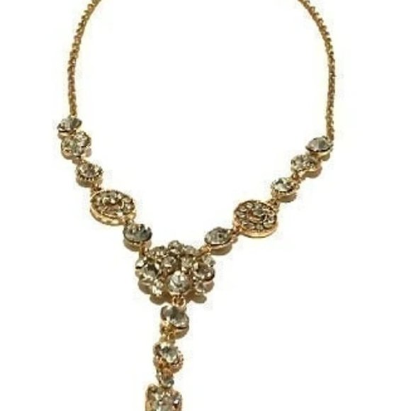 Gold Plated Multi Crystal  Y Necklace Earring Set - Picture 3 of 3